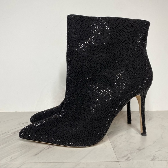 L’agence Mariette Pointy Toe Black Rhinestone Heeled Bootie 9 1/2 - Picture 15 of 15